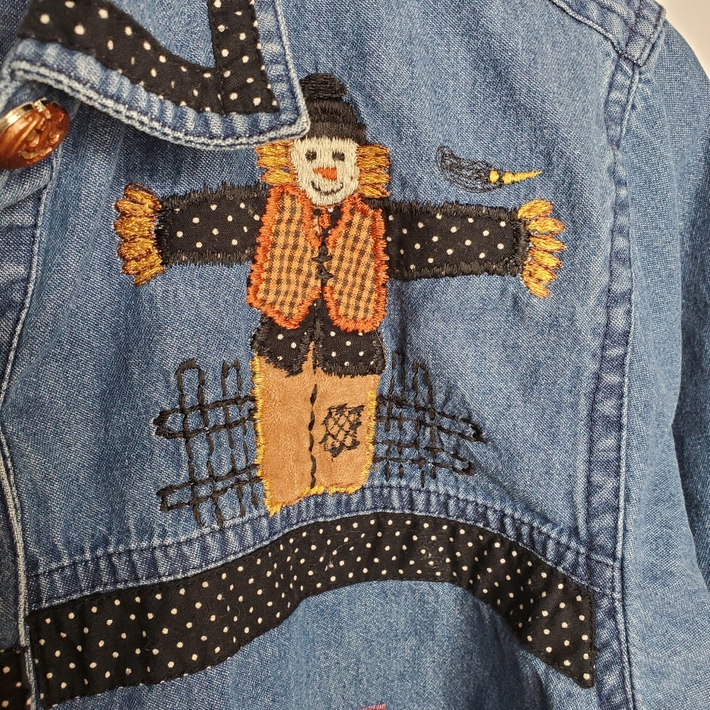 Tantrums Vintage Trick Or Treat Halloween Denim Fall Shirt #192 - Picture 6 of 8